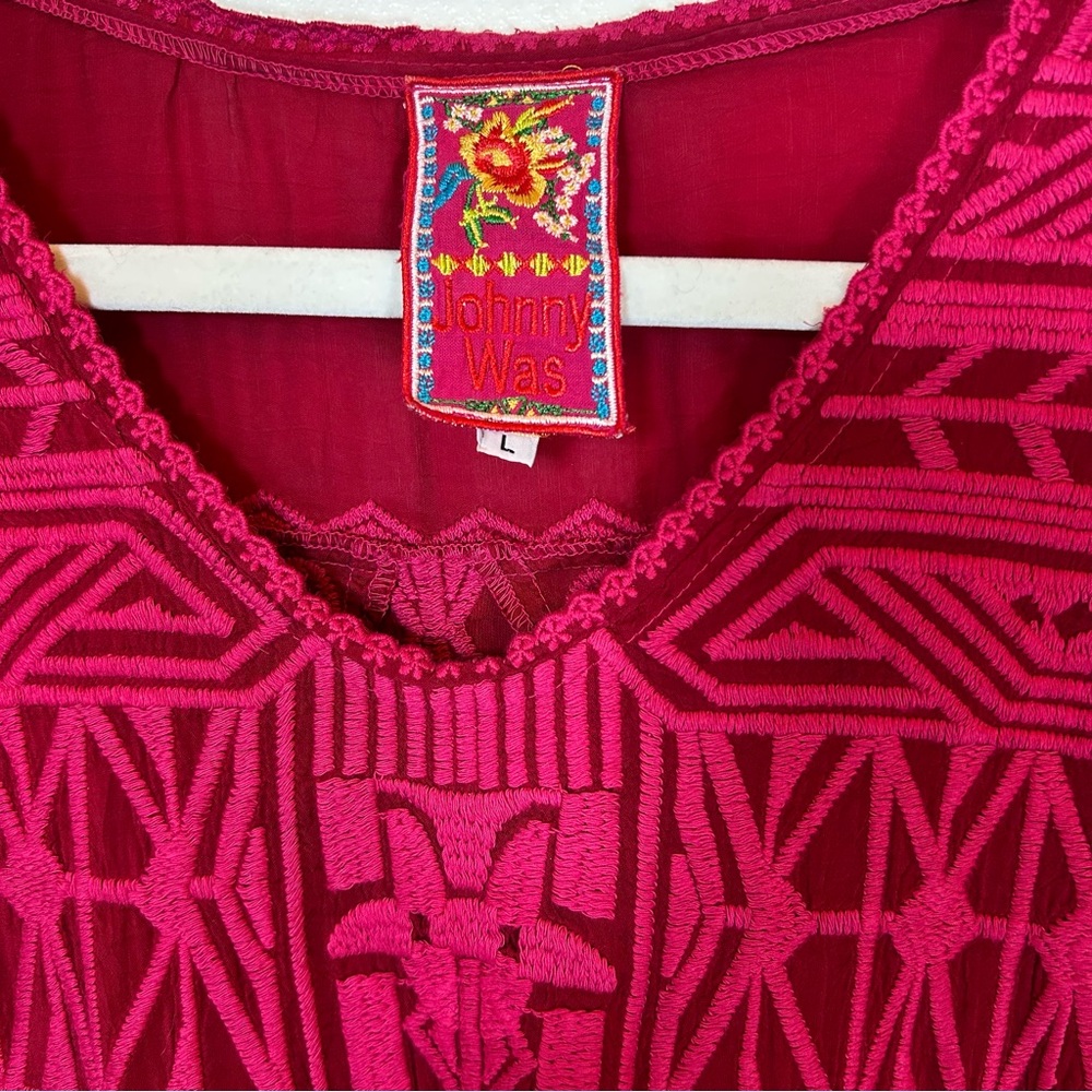 Johnny Was Magenta Embroidered Blouse Top Large Rayon Bohemian Casual - Picture 2 of 6